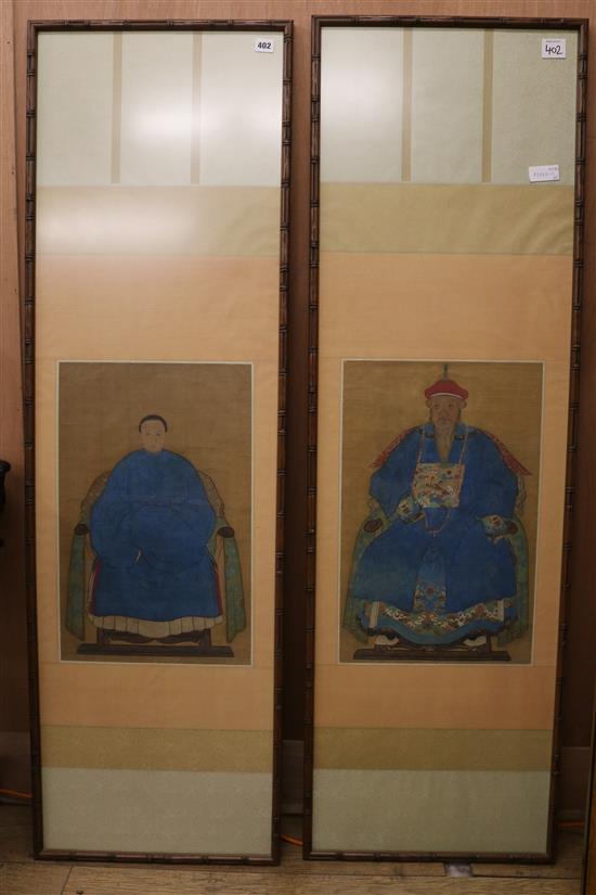 A pair of Chinese ancestor scroll paintings 54 x 34cm.